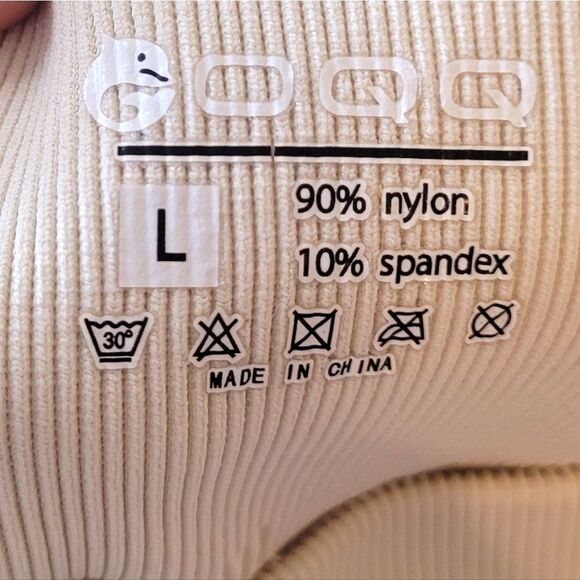 OQQ Women's Cream Flare Ribbed Leggings Size L - Picture 3 of 5